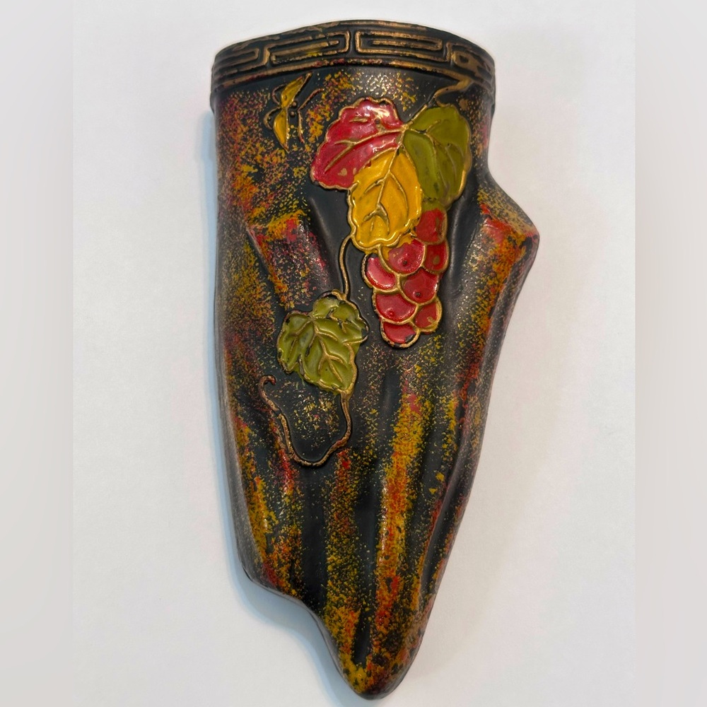 🎁 HTF Unique Tokanabe Japanese Wall Pocket Vase Black Vintage EUC Collectible